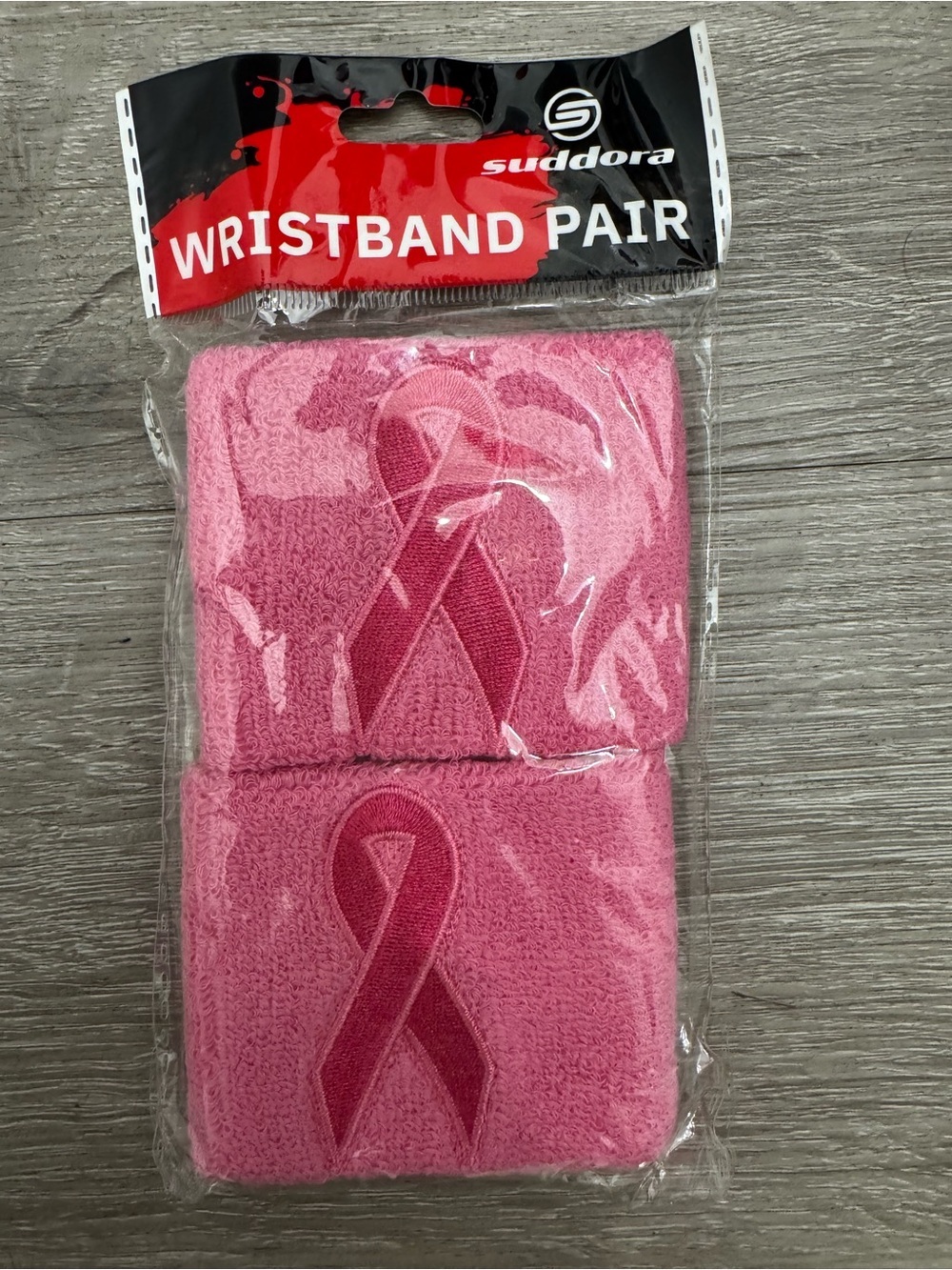 Pink Breast Cancer Awareness Wristbands Pair Terry Cloth Athletic Sweatbands New